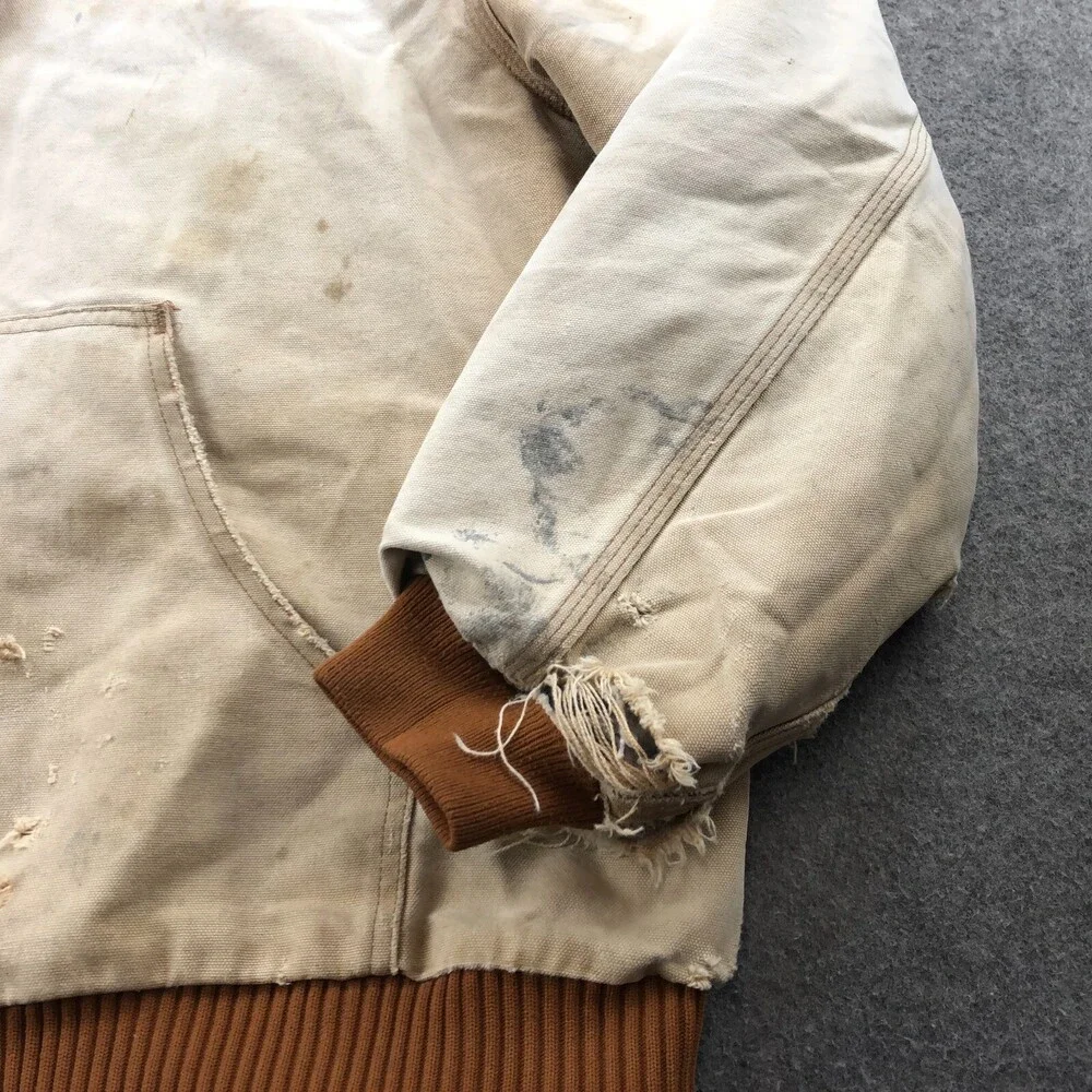 Vintage Carhartt Jacket Mens XL J140 BRN Canvas Worn Distresed Faded Thrashed